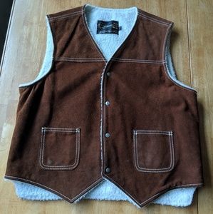 VTG leather sherpa cowboy vest